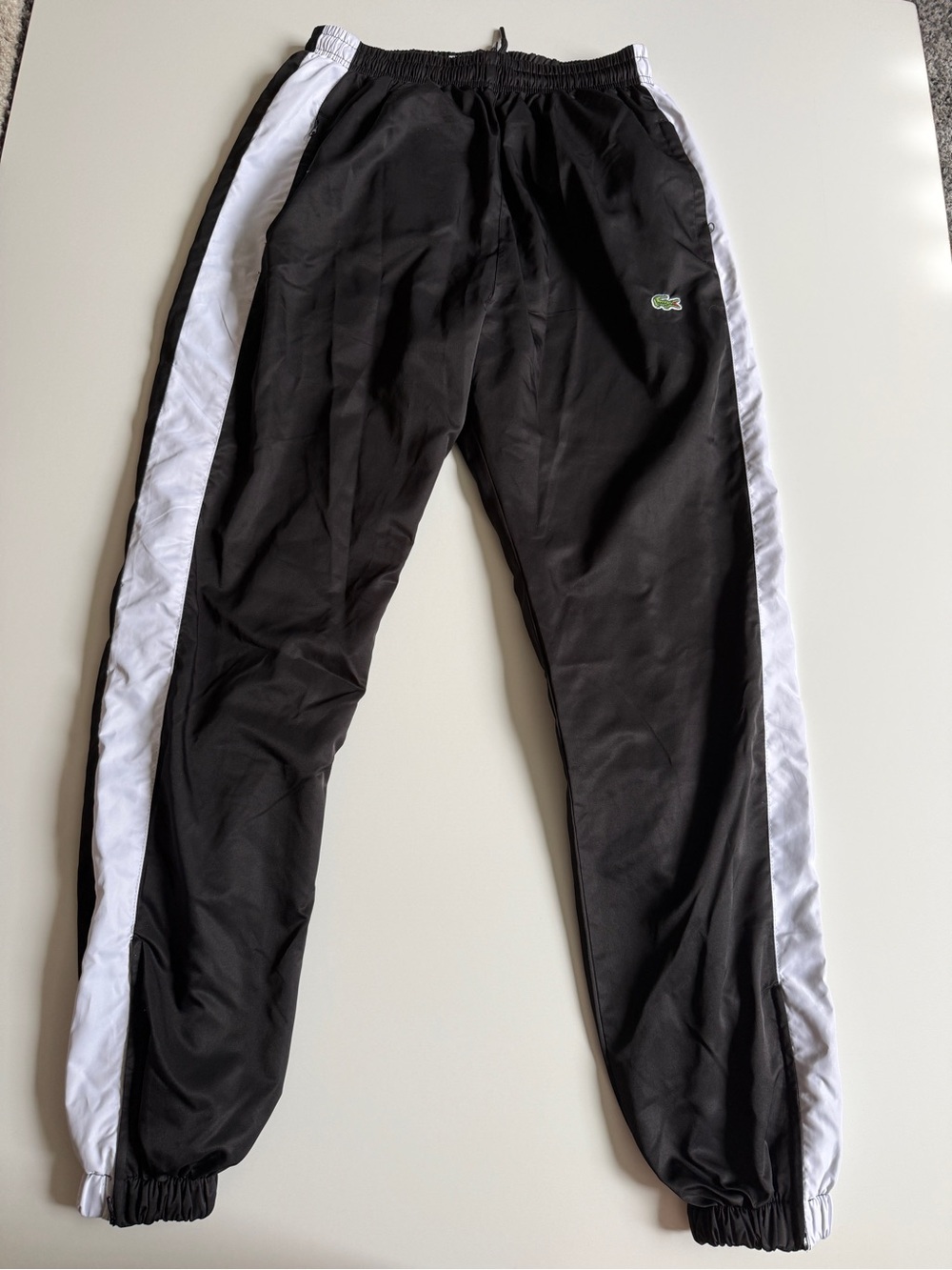 Lacoste Men’s Black Track Lined Jogger Large Pants with White Side Stripes